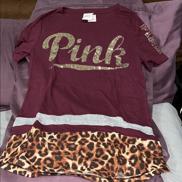 Victoria’s Secret PINK Leopard Print Sequins Tee - Picture 1 of 9